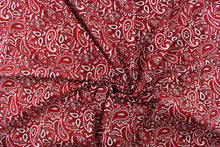 Load image into Gallery viewer, This cute and soft cotton paisley bandana design in red, and white with black outline. 
