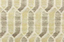 Load image into Gallery viewer,  This fabric features a geometric design in brown gray tone, light green tone and white with hints of gray.
