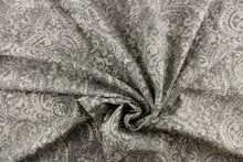 Load image into Gallery viewer, This beautiful fabric features a demask design in a  gray with hints of off white. 
