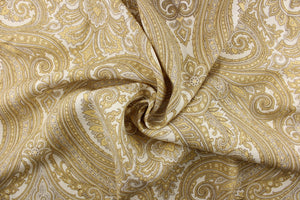  This gorgeous linen embroidered paisley print would be a great accent to any room in your home.  It can be used for multi purpose upholstery, bedding, accent pillows and drapery.   Colors included are gold, yellow and white.