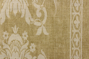 This linen/cotton blend fabric has a Damask pattern featuring stipes and a Phoenix set against a natural background.  It can be used for multi purpose upholstery, bedding, accent pillows and drapery. Colors included are off white and natural.