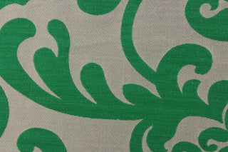  This beautiful tapestry fabric features a scroll design on a solid background.  It can be used for bedding, drapery and accent pillows.  It would be a great accent in any room in your home.  Colors included are green and gray.