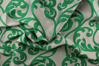  This beautiful tapestry fabric features a scroll design on a solid background.  It can be used for bedding, drapery and accent pillows.  It would be a great accent in any room in your home.  Colors included are green and gray.