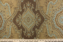 Load image into Gallery viewer, This Tapestry features a medallion and paisley design in the colors of brown and teal. 

