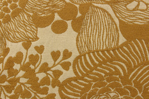 This splendid Tapestry fabric features a textured golden yellow flowered design set against an off white background.  It would be a beautiful accent in any room in your home and can be used for bedding, accent pillows and drapery.  