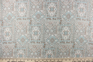 This intricate tapestry fabric features a paisley design.  It can be used for upholstery, bedding, drapery, accent pillows, etc. and would be beautiful in any room in your home.  Colors included are teal, taupe and white.