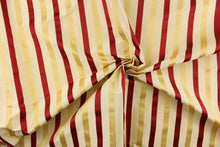 Load image into Gallery viewer, This luxurious silk striped fabric would be a beautiful accent to any room in your home. It can be used  bedding, accent pillows and drapery.  Colors included are gold and cranberry.
