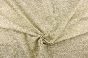 This fabric features a basket weave design in beige or taupe against a natural or off white background. 