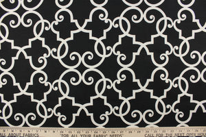 This enteric pattern features a lattice work pattern, blackout is black with white. 