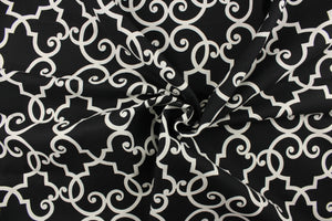 This enteric pattern features a lattice work pattern, blackout is black with white. 