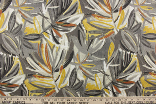 The Boca Grande fabric features a tropical vibe in autumnal colors including gray, gold, rust and white.