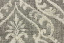 Load image into Gallery viewer, A beautiful damask design in white on a gray color with a vintage distressed look.
