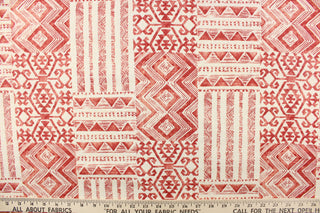 This fabric features an Aztec design in red and cream. 
