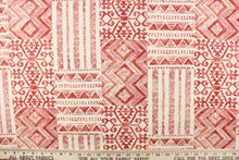Load image into Gallery viewer, This fabric features an Aztec design in red and cream. 
