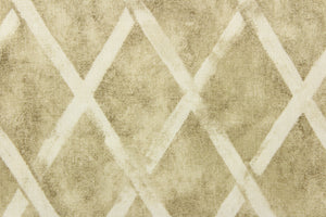 This fabric features a geometric diamond design in brown tone and off white. 
