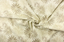 Load image into Gallery viewer,  This fabric features a firework like design in tones of brown, khaki against a off white background. 
