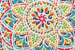 This fabric features a colorful geometric design and is perfect for any project where the fabric will be exposed to the weather. Colors included are red, shades of blue, orange, green and white.