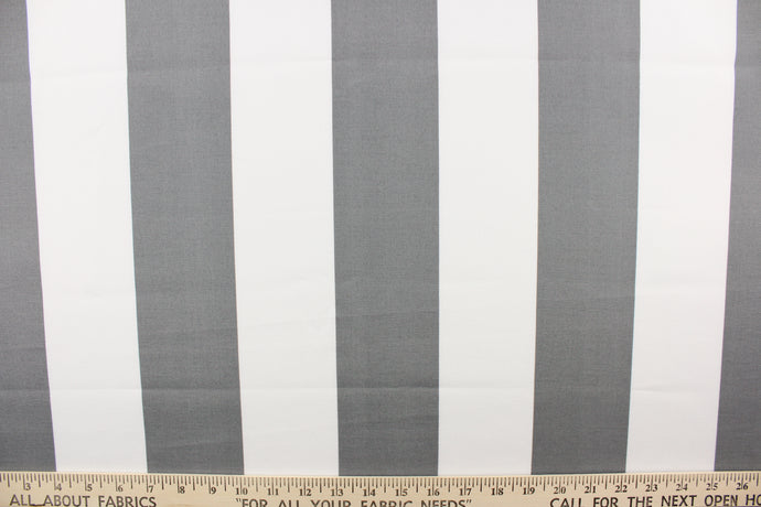 This wide striped fabric in gray and white is perfect for your outdoor décor.