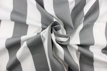 Load image into Gallery viewer, This wide striped fabric in gray and white is perfect for your outdoor décor.

