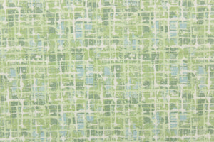 This fabric has a unique design in varying green with hints of blue and white. This fabric has a distress look to it.