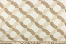 Load image into Gallery viewer, This fabric features an embossed lattice design in light brown and beige  on a white background.
