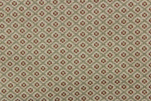 Load image into Gallery viewer, This jacquard features a diamond design in brown and green on a light beige background.  It is clean and crisp and would work well for draperies, curtains, cornice boards, pillows, cushions, bedding, headboards and furniture upholstery.  It is stain- resistant and durable with a rating of 15,000 double rubs.

