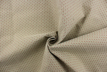 Load image into Gallery viewer, This jacquard features a diamond design in brown and green on a light beige background.  It is clean and crisp and would work well for draperies, curtains, cornice boards, pillows, cushions, bedding, headboards and furniture upholstery.  It is stain- resistant and durable with a rating of 15,000 double rubs.
