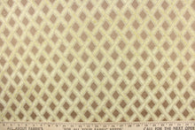 Load image into Gallery viewer, This hard wearing, textured chenille fabric features a lattice design in taupe and beige and would be a beautiful accent to your home decor. 
