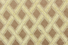 Load image into Gallery viewer, This hard wearing, textured chenille fabric features a lattice design in taupe and beige and would be a beautiful accent to your home decor. 

