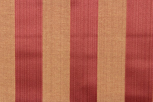 This stunning yarn dyed fabric features a striped pattern in crimson and coral.  Enhancing the colors of the stripes is a slight sheen.  This fabric would enrich any room whether you use it for drapery or an accent chair.  It is also perfect for throw pillows, home décor, duvet covers and apparel.  The possibilities are endless. 