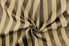 Load image into Gallery viewer,  This yarn dyed fabric features a striped pattern in coffee and dark beige.  This fabric would enrich any room whether you use it for drapery or an accent chair.  It is also perfect for throw pillows, home décor.  The possibilities are endless. 
