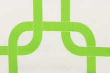 Load image into Gallery viewer, This outdoor fabric features a chain link design in bright green against a white background .
