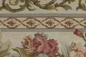 This elegant tapestry fabric features a large floral print design that is woven into the fabric. The intricate pattern won’t fade with uses making it great for upholstery projects and more. Colors included are pink, green, blue and cream.