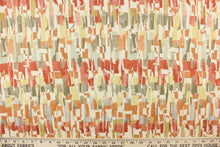 Load image into Gallery viewer, This fabric features an abstract design in varies shades of orange, yellow, gray, brown and off white . 
