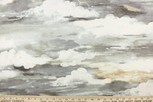 Load image into Gallery viewer, This fabric features a cloud design in shades of gray, beige and white.
