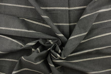 Load image into Gallery viewer, This fabric features a horizontal stripe design in pale gray against a dark gray. 

