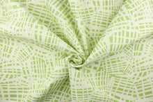 Load image into Gallery viewer,  This screen printed fabric features a unique design in aloe and off white. 
