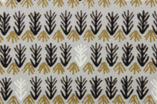 Load image into Gallery viewer, This fabric features a unique design in gray, tan and black  screen printed on cotton duck. 
