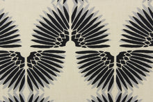 Load image into Gallery viewer, This contemporary screen printed fabric features a caterpillar in gray and black set against a beige background. 
