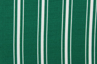 This georgette fabric features a stripe design in white and emerald green.