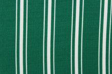 Load image into Gallery viewer, This georgette fabric features a stripe design in white and emerald green.
