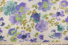 Load image into Gallery viewer,  This knit fabric features a floral design in a sparkly  gold. turquoise, purple, and green. 

