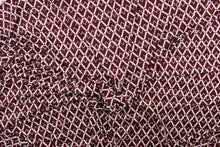 Load image into Gallery viewer, This 2way stretch lycra fabric features a geometric  design of diamonds in burgundy  and off white.
