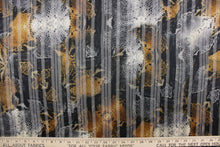 Load image into Gallery viewer, This chiffon fabric features a snakeskin design in tan, black, gray, and gold.
