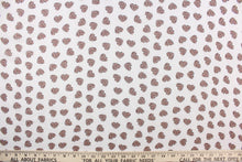 Load image into Gallery viewer, This chiffon fabric features a heart design with a leopard design in taupe and red against a white background. 
