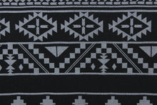 Load image into Gallery viewer, This jersey fabric features a Mayan/Aztec  design in  black and gray.
