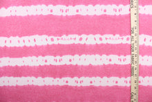 Load image into Gallery viewer, This jersey fabric features a stripe design in pink and white.

