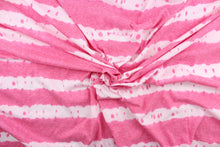 Load image into Gallery viewer, This jersey fabric features a stripe design in pink and white.

