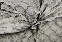 Load image into Gallery viewer, This beautiful jacquard fabric features an embroider gathered design in a silvery gray. 
