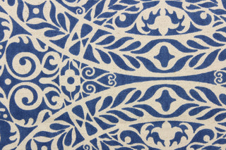 This fabric features medallion design in indigo blue and natural.